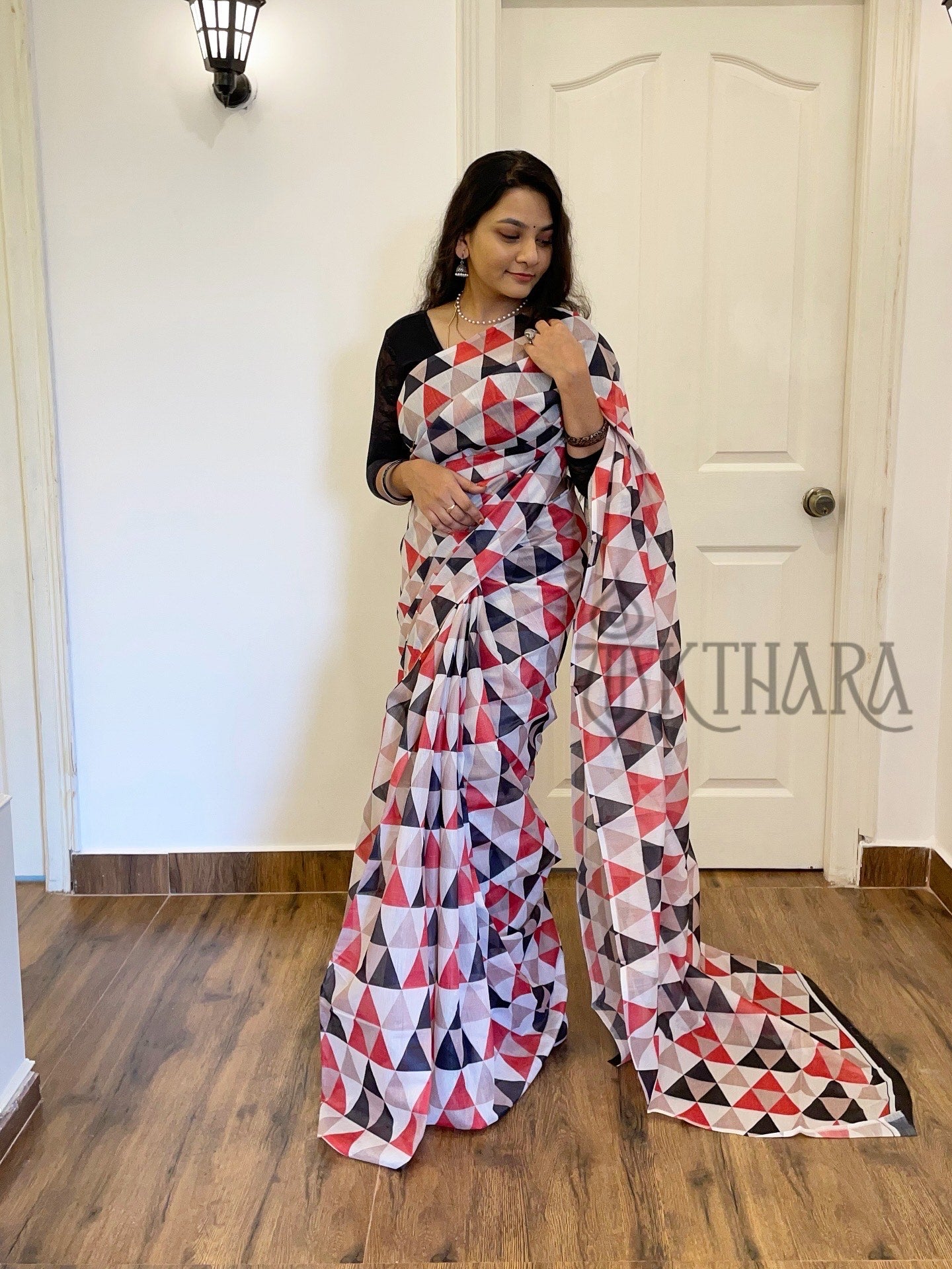Geometric Printed Chanderi Cotton Saree.