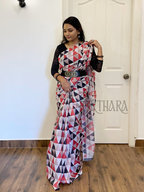 Geometric Printed Chanderi Cotton Saree.