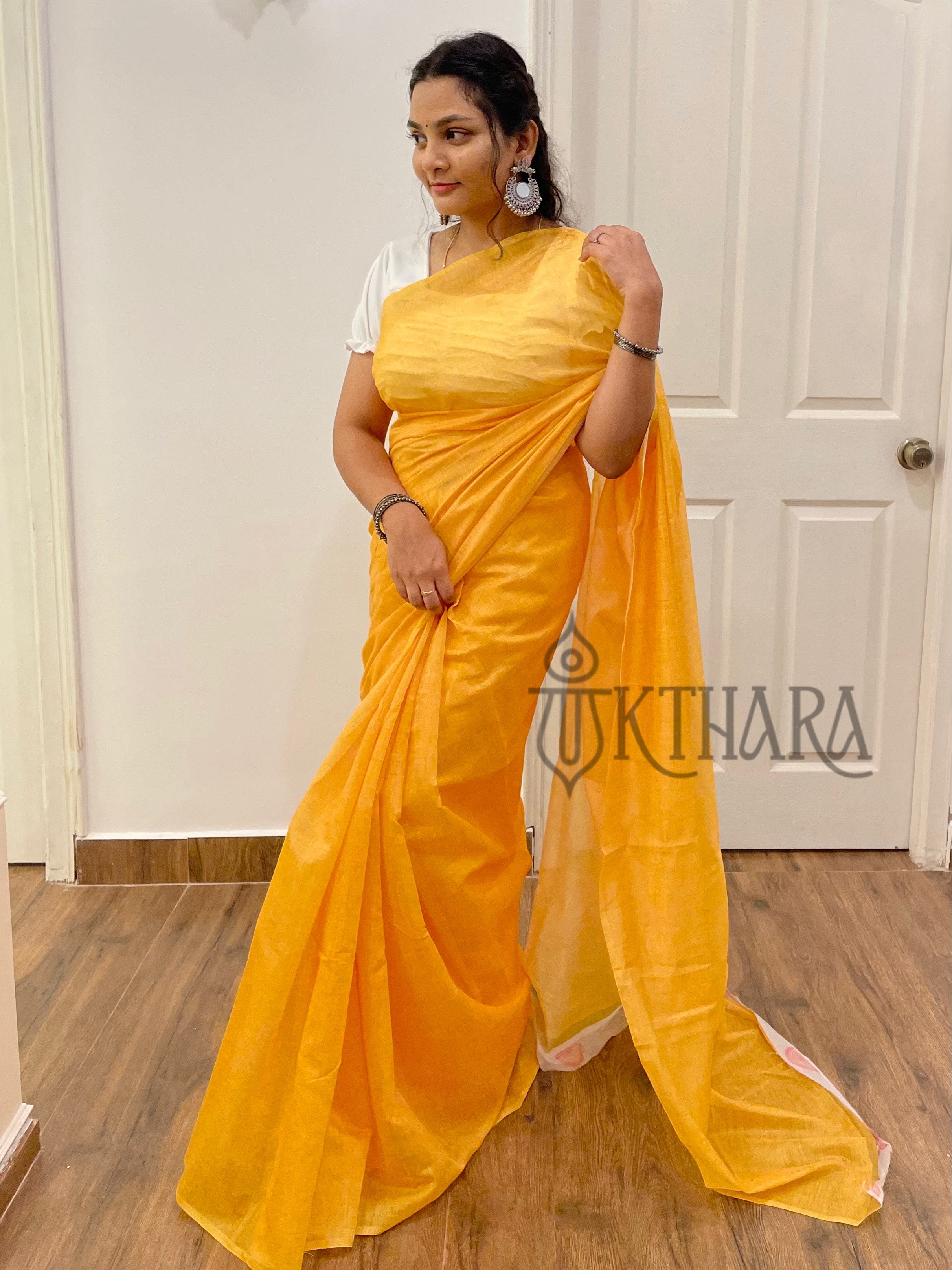 Yellow Mul Chanderi Saree