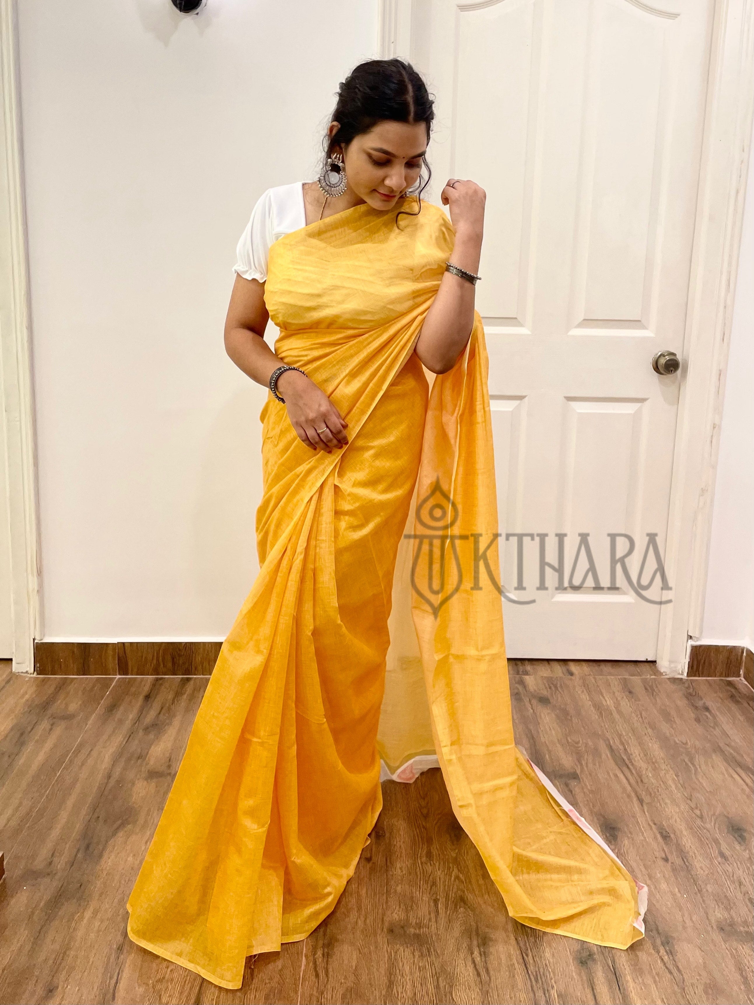 Yellow Mul Chanderi Saree