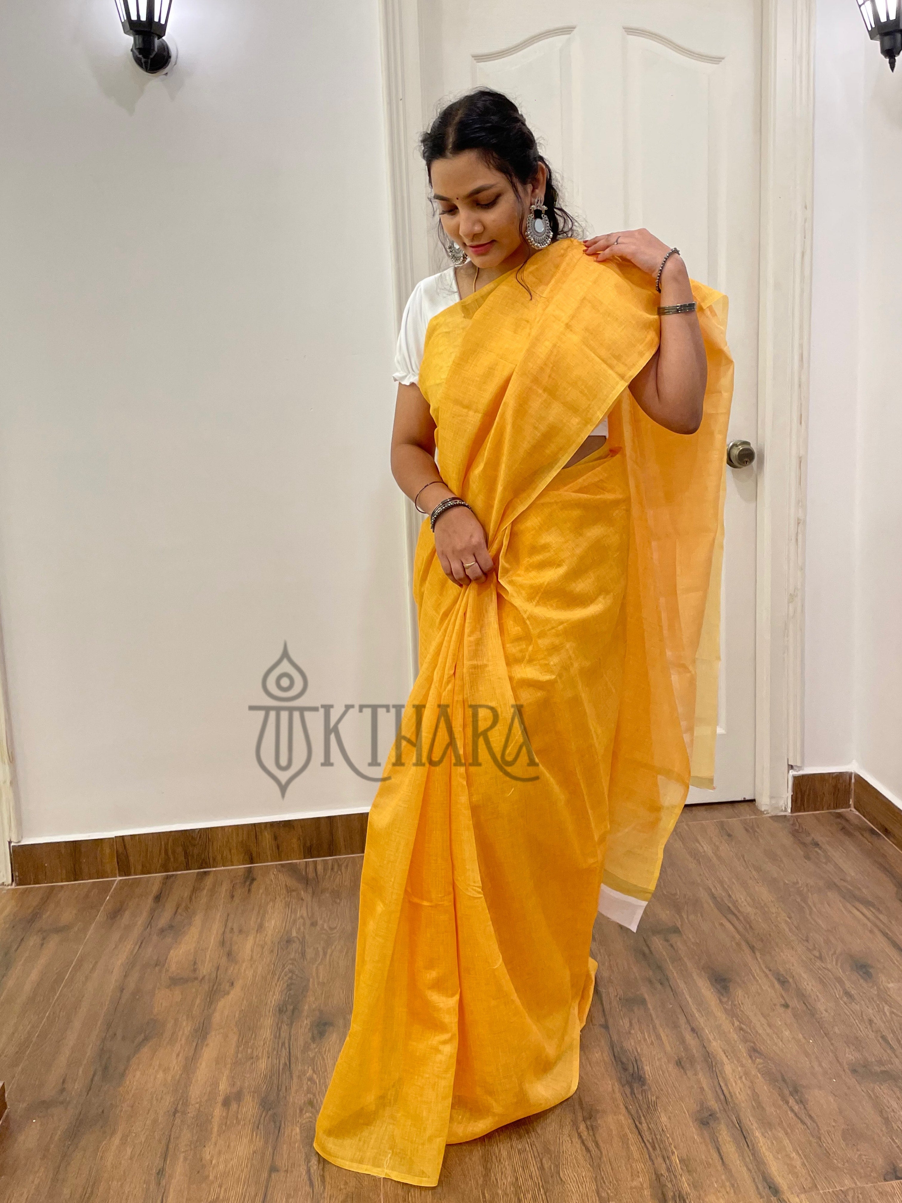 Yellow Mul Chanderi Saree
