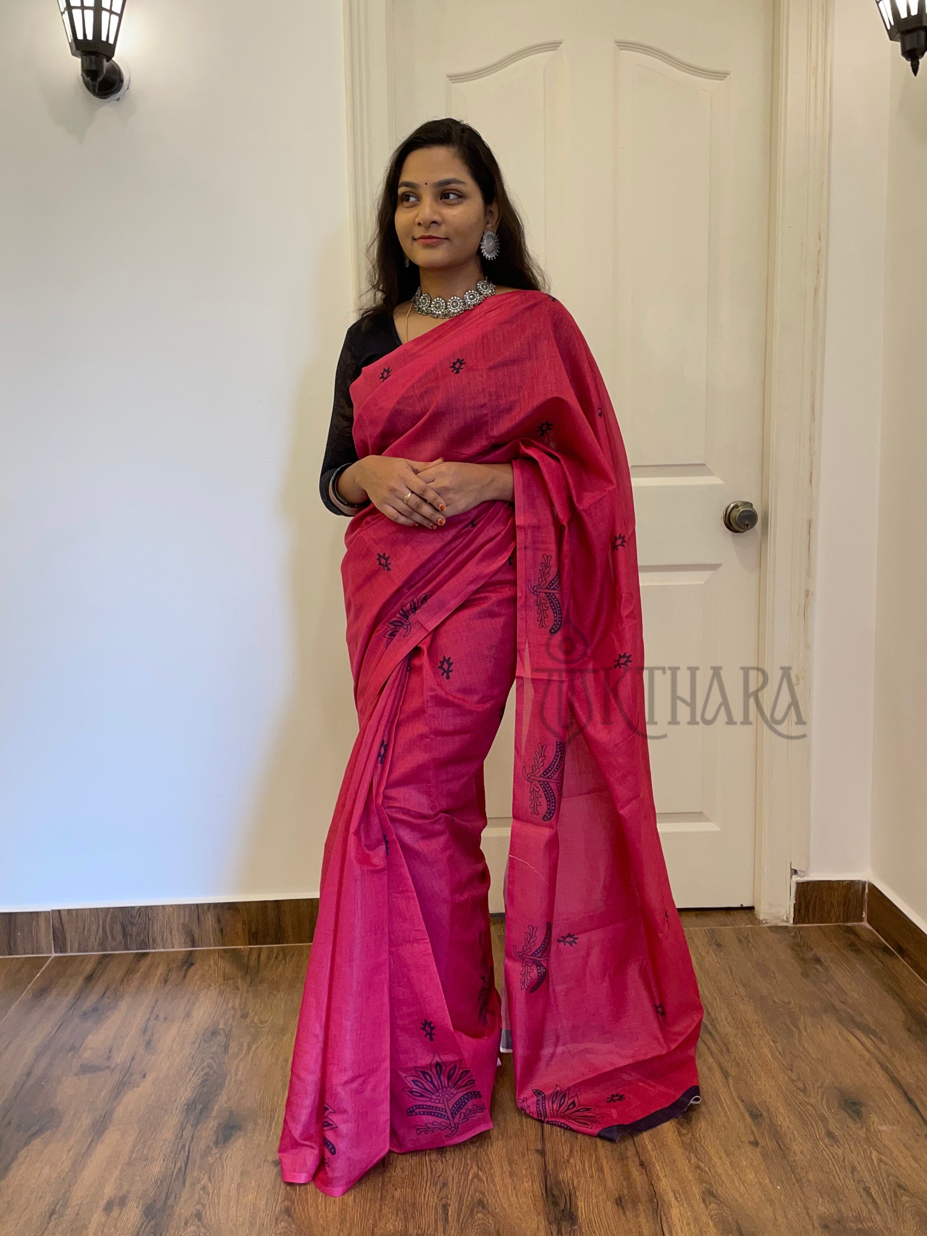 Magenta Mul Cotton Saree