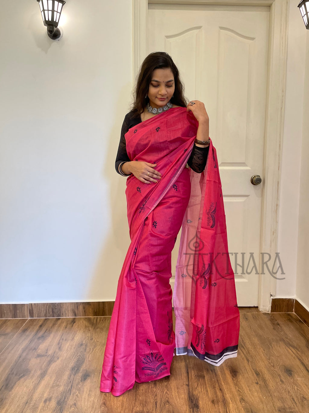 Magenta Mul Cotton Saree