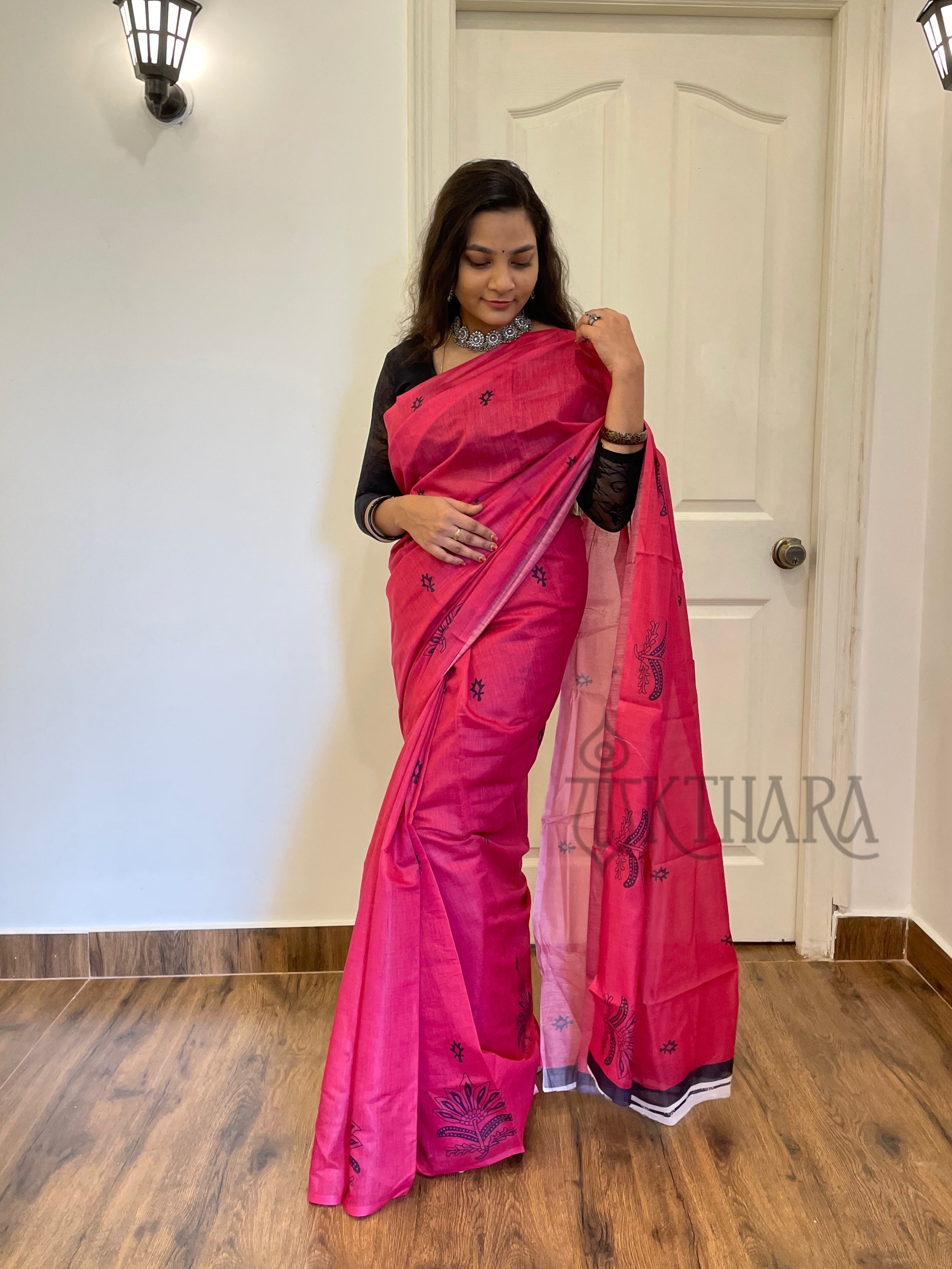 Magenta Mul Cotton Saree