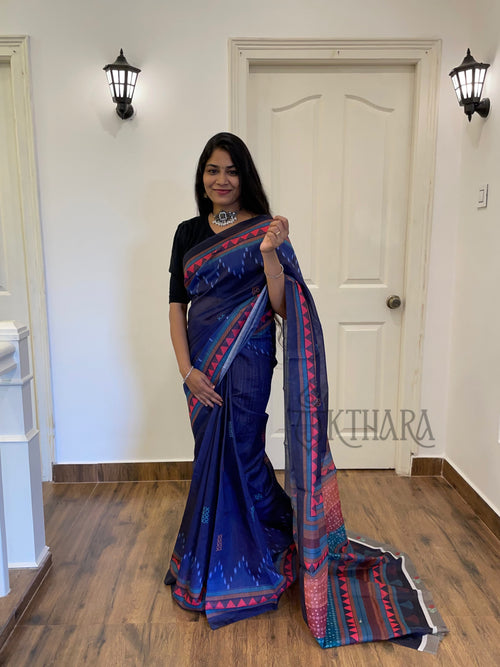 Blue Printed Mul Cotton Saree