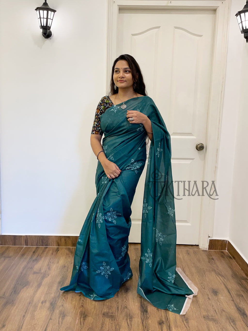 Green Printed Mul Cotton Saree