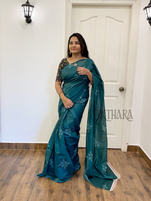 Green Printed Mul Cotton Saree