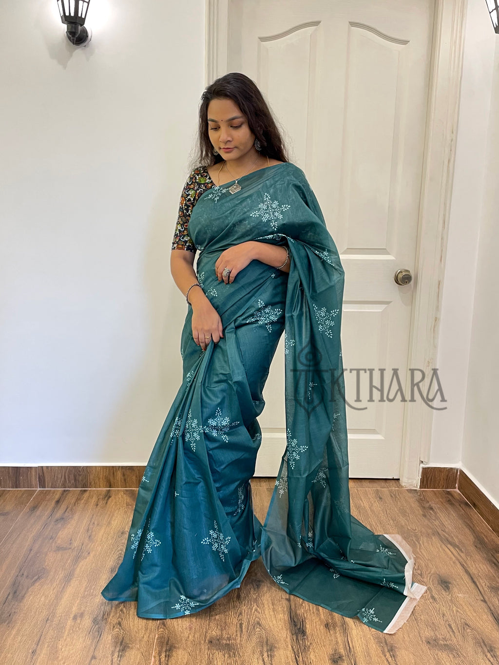 Green Printed Mul Cotton Saree