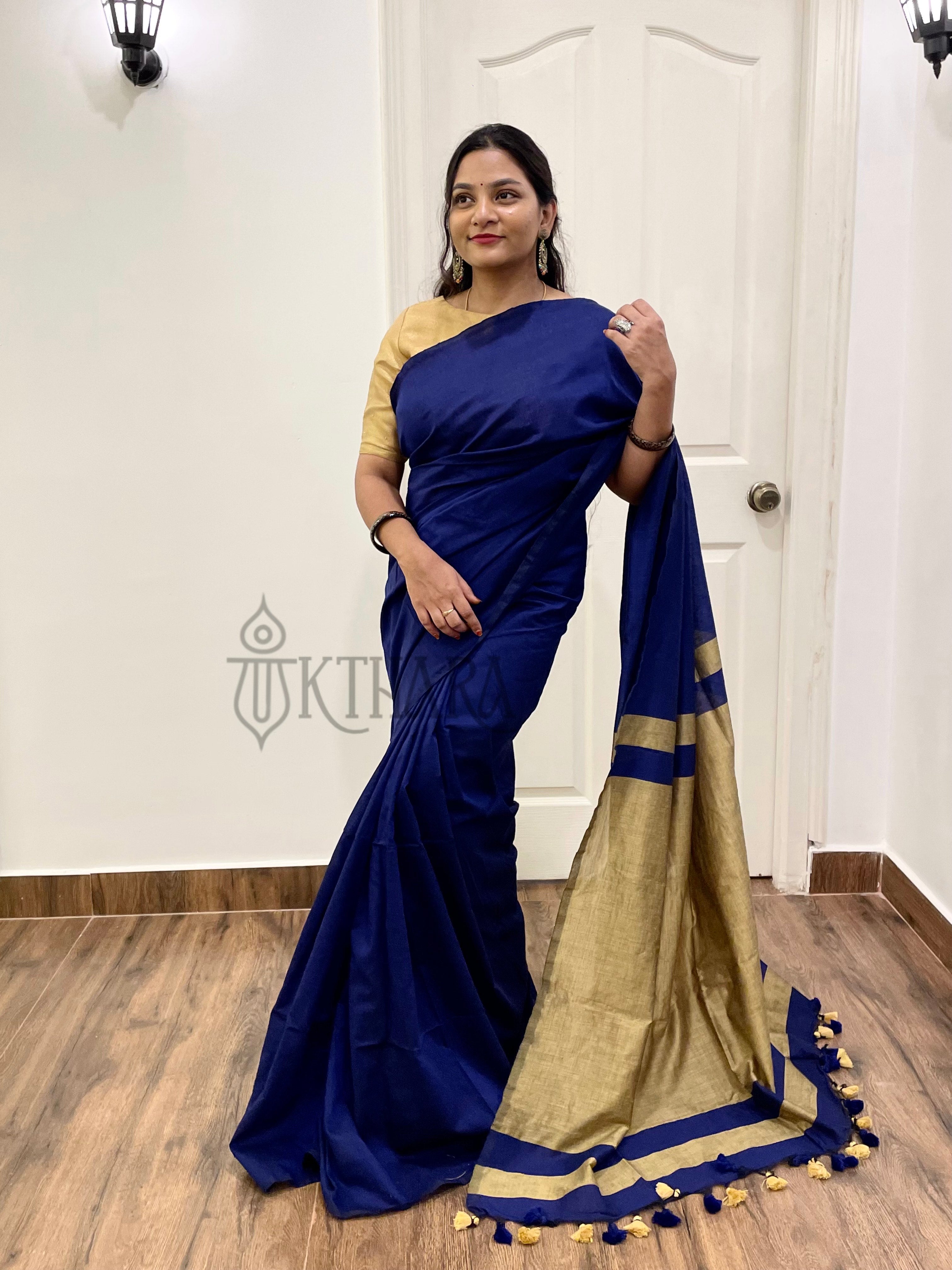 Navy Blue Khadi Cotton Saree