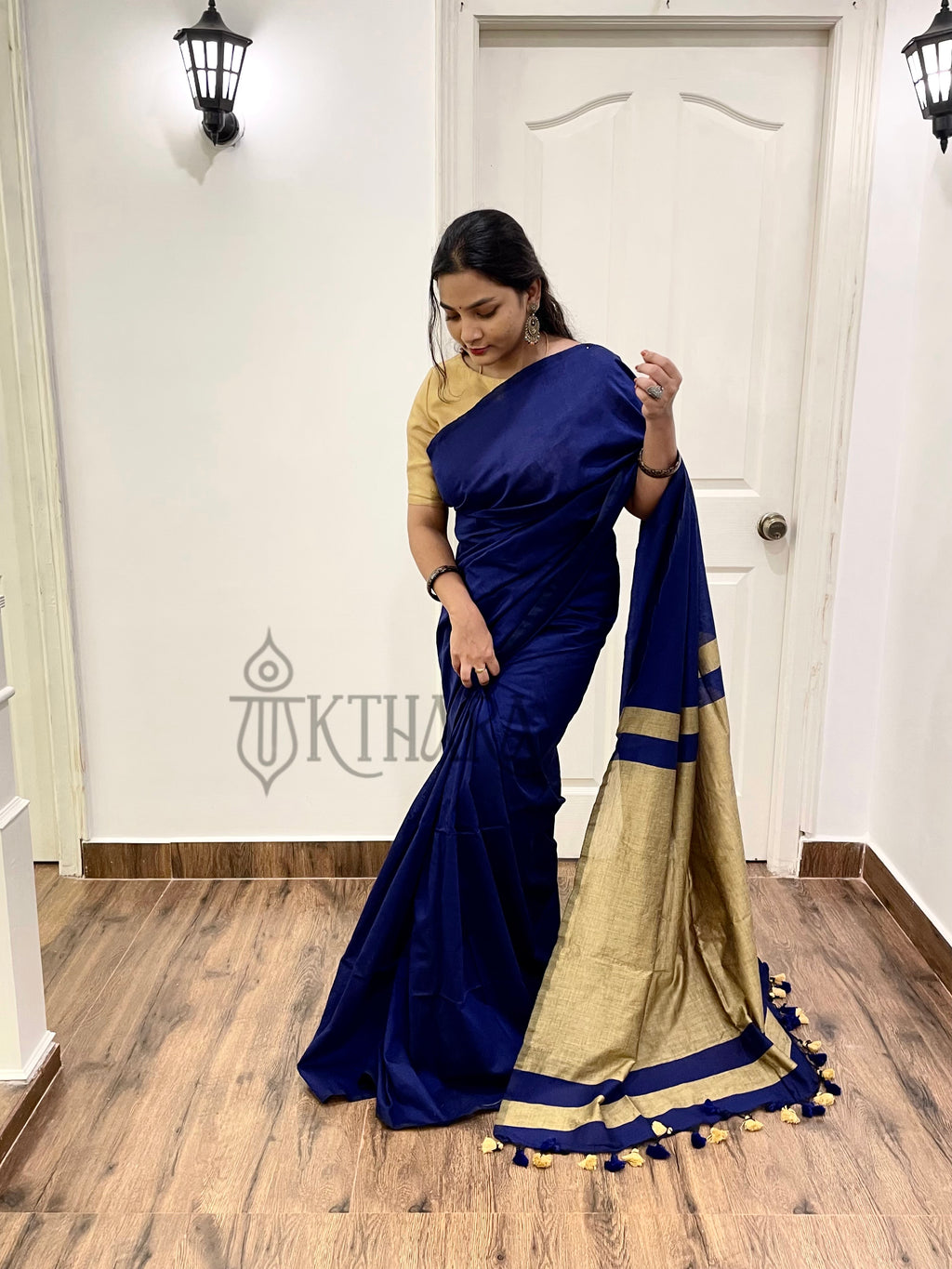 Navy Blue Khadi Cotton Saree