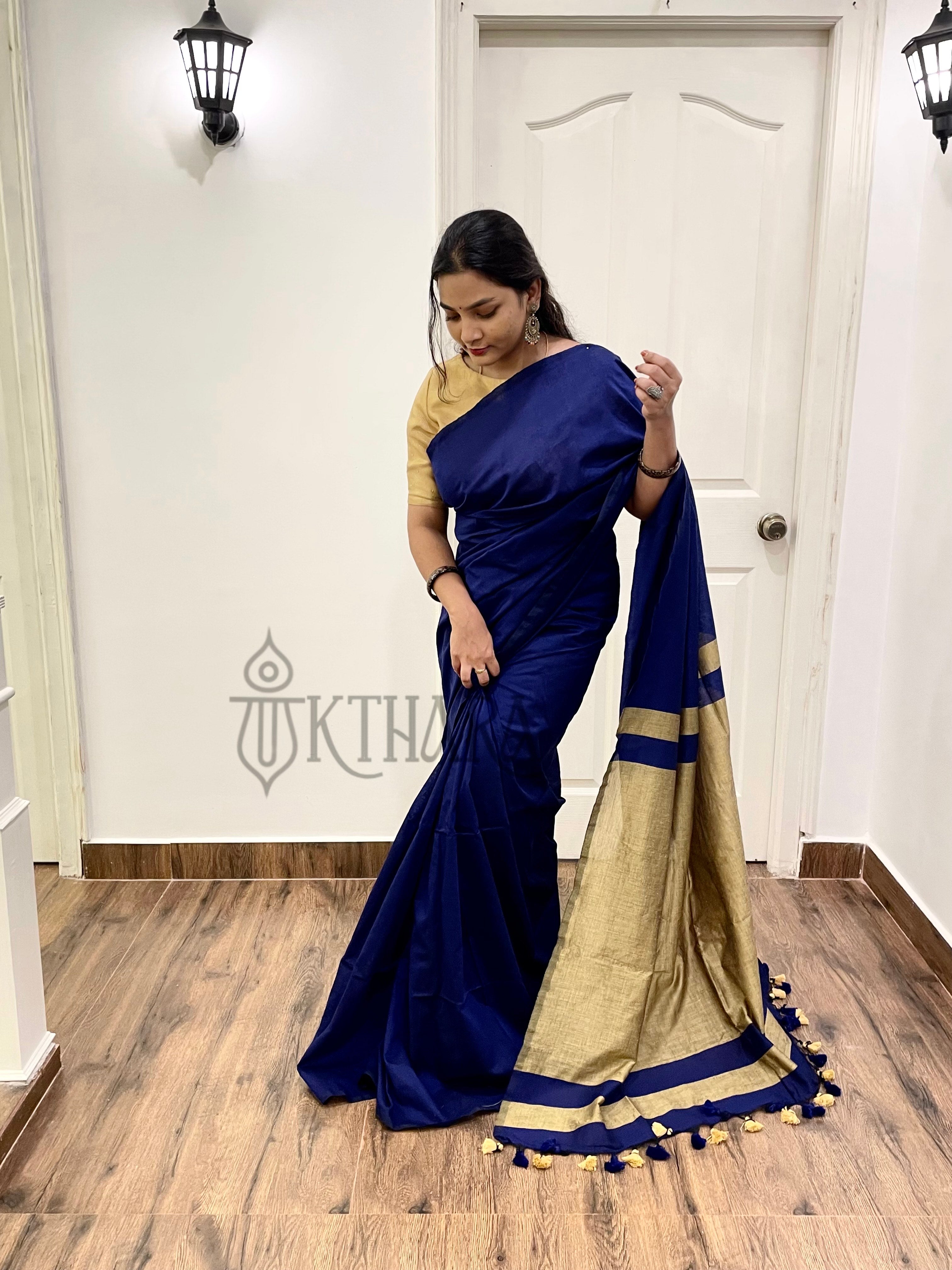 Navy Blue Khadi Cotton Saree