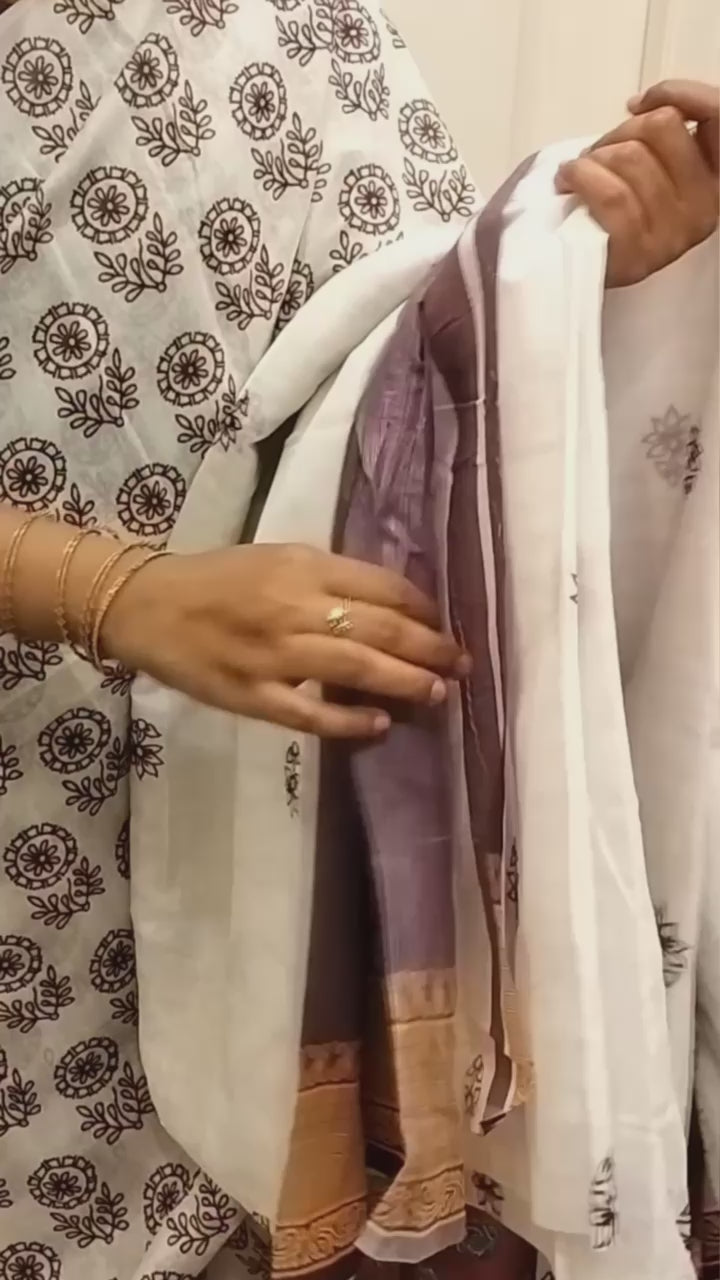 White Printed Mul Cotton Saree
