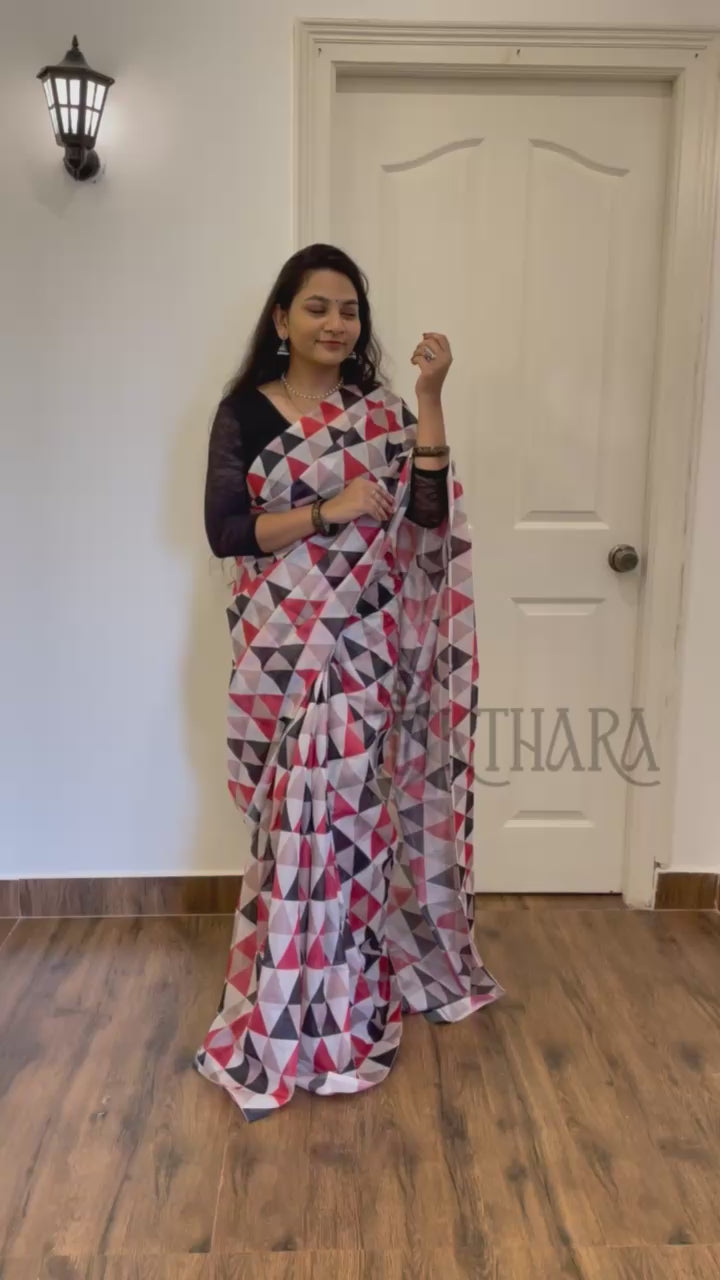 Geometric Printed Chanderi Cotton Saree.